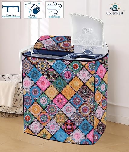 Image of Covernest Semi Automatic Washing Machine Cover, Dustproof, Compatible with 6 Kg - 7.5 Kg Washing Machines (WMC-RANGOLI SEMI)