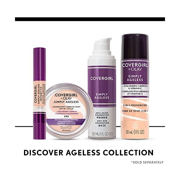 CoverGirl & Olay Simply Ageless 3-in-1 Liquid Foundation, Matte Finish, Hyaluronic & Vitamin C Formula, Cruelty Free, Creamy Natural, 1 Count