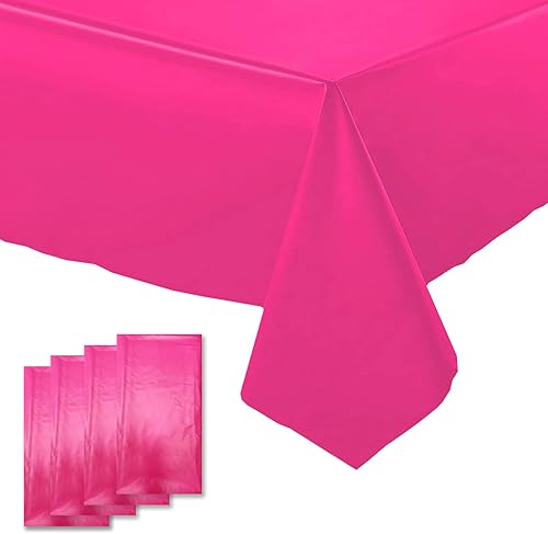 Mantel de plástico rosa intenso, paquete de 4 fundas desechables para fiestas de niñas, baby shower, revelación de género, decoraciones de