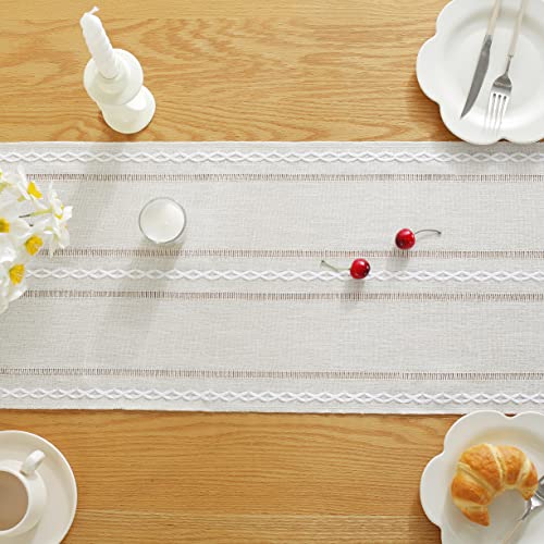 Jiale Table Runner, Rustic Farmhouse Table Runners With Tassels, Boho Cotton Linen Table Runner For Table Decorations, Holiday Party And Wedding, 72 Inches, Ivory #TOP2