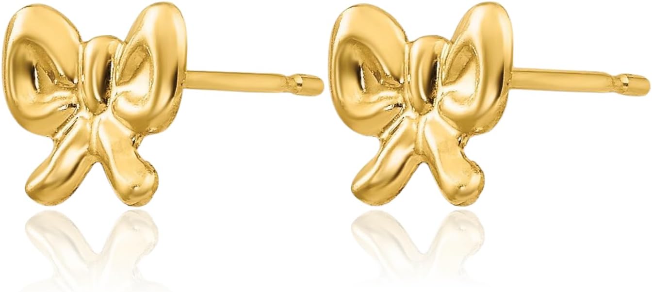 IceCarats 14K Solid Yellow Gold Large Bow Stud Earrings 8mm 0.3 inch Polished For Her