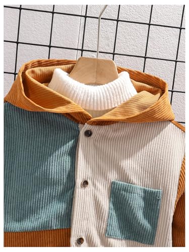 SHENHE Boy's Corduroy Jacket Casual Long Sleeve Button Down Color Block Hooded Shirt3