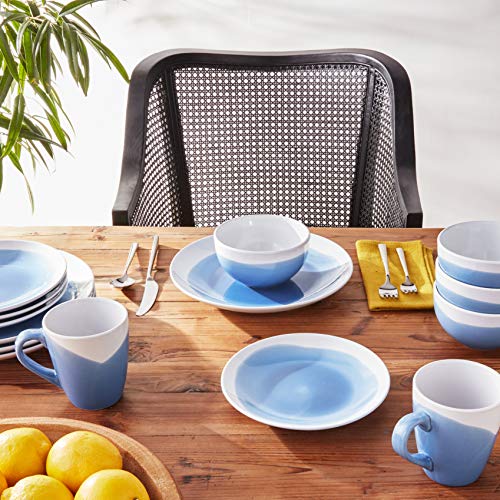 American Atelier Round Dinnerware Sets | Blue & White Kitchen Plates, Bowls, and Mugs | 16 Piece Stoneware Oasis Collection 10.5 x 10.5 | Dishwasher & Microwave Safe | Service for 4