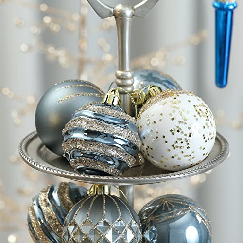 Wbhome 16Ct Christmas Ball Ornaments Set 3.15 Inches / 80Mm - Blue And Gold, Shatterproof Christmas Decorations For Xmas Tree, Holiday Garland, Wreath Decor Hooks Included #TOP7