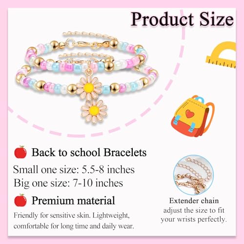 Image of Back to School Gifts Bracelet Mommy and Me Mom and Daughter Bracelets Set for 2 First Day of School Bracelet Gifts for Daughter Girls Kindergarten Preschool Pre k 1st 2nd Grade
