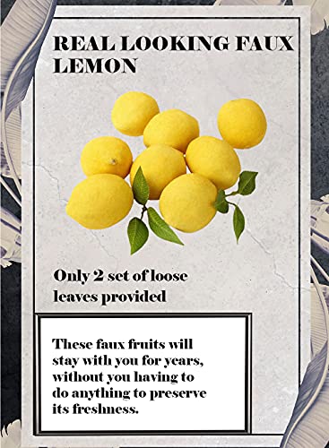 Serene Spaces Living Decorative Real-Looking Lemons With Loose Leaves, Faux Lemons For Display For Kitchen Island, Holiday Decor, Store Window And More, Set Of 8 #TOP4