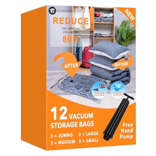 GONGSHI Vacuum Storage Bags 12 Pack (3 x Jumbo, Large, Medium, Small), Space Saver for Clothes Blankets Duvets Pillows Comforters, Travel Hand Pump Include