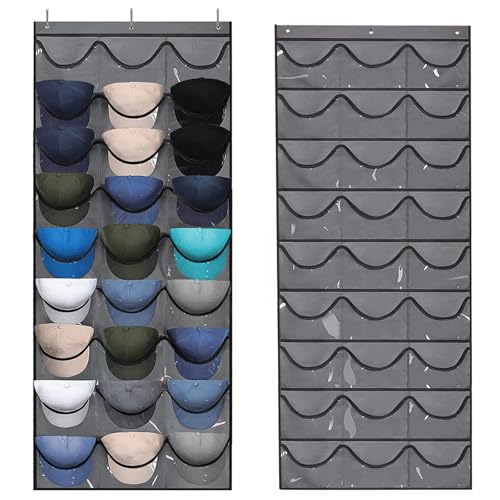 Yunyige Porta Cappellini da Porta,Appendi Cappelli,Portas Cappelli Baseball Cap Holder con 27 Tasch,Portas Cappellini con Visiera per Riporre I Portacappelli da Baseball (Grigio)