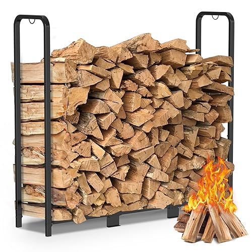 MOFEEZ 4ft Firewood Rack Outdoor, Heavy Duty Steel Logs Holder for Wood Storage, Holds Up to 800lbs, Black Powder-Coated Finish for Weather-resistant, Anti-rust