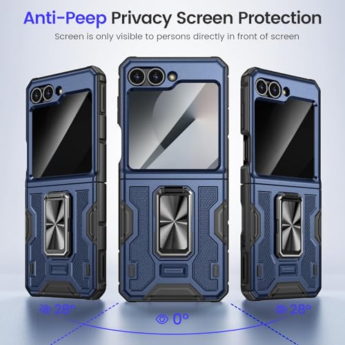 Image of VEGO for Samsung Flip 6 Case with Built-in Screen Protector &Anti-Peeping | Adjustable Kickstand & [Hinge Protection] Full-Body Shockproof Hard Phone Case for Samsung Galaxy Z Flip 6 2024 - Blue