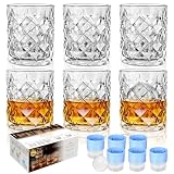 MATUFF Diamond Cut Whiskey Glasses - 6 Pack 10 oz Crystal Old Fashioned Tumblers with Faceted Design, Barware Set with 6 Ice Ball Molds (2 Inch) for Bourbon Scotch Cocktails, Gift for Men
