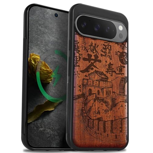 Coque magnétique pour Google Pixel 9 Pro : étui bois antichoc Magsafe