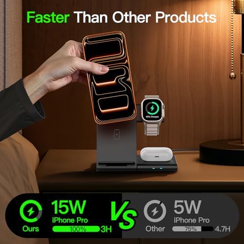 New Travel Portable Wireless Charger: for Apple Charging Station 3 in 1 Charger Stand Multiple Devices for Apple - iPhone 17 16 15 14 Pro Max 13 12 11 - Watch 2-11 SE Ultra Series - Airpods 4 3 2 Pro