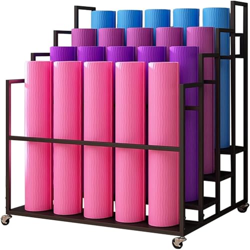 PP-Eic Yoga Mat Storage Rack Basket, Floor Rolling Yoga Mat Cart, Home Gym Storage Rack Large Yoga Mat Storage Cart, Metal Foam Roller Storage Organizer, Home Decor,Black