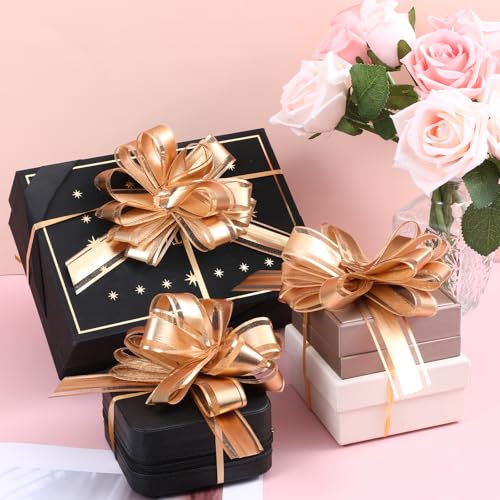 10 Stück Geschenkschleife Groß, 22 cm Gold Ziehschleife Geschenk Schleife mit Geschenkbänder Große Schleife Geschenk für Geschenkverpackung Auto Deko Weihnachten Hochzeit Geburtstag Urlaubs Party