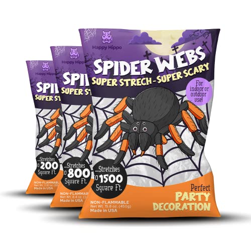 Happy Hippo Halloween Spider Web Decoration, 200 Sqare Feet & Plastic Spiders, Halloween Party Supplies, Spider Webs (Small, 200 Sq Feet) #TOP1