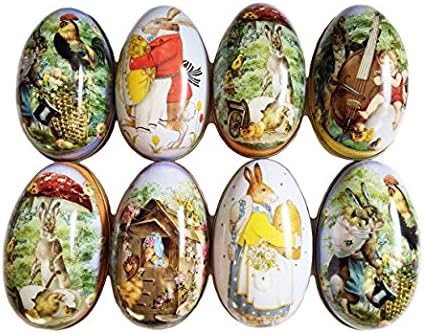 JANIUS Set of 8 Pieces Painted Eggshell Style tin Box for Easter