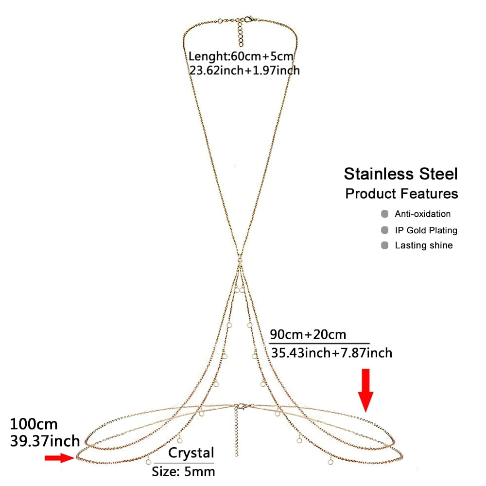 Catene per il corpo Catena multistrato in acciaio inossidabile Nappa Crystral Catena per il ventre Catena per il corpo per le donne Gioielli per il corpo da spiaggia in bikini sexy