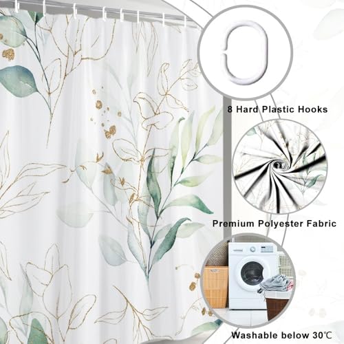 Miniatura 5 de Uiiooazy Cortina De Ducha De Hoja Eucalipto, Cortinas De Ducha Verde Oro Abstracto Planta Cortinas De Baño Antimoho Impermeable Lavable Tejido De Poliéster Cortina Ducha Con 12 Ganchos 120x200cm
