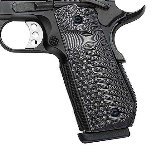 Guuun 1911 G10 Grips Bobtail Round Butt Cut, Full Size Gov 1911 Ops Eagle Wing Texture - Gray/Black #TOP24