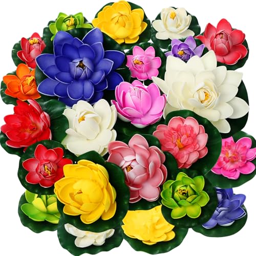 Suncalla 48 Pcs Artificial Floating Foam Lotus Flower with Water
