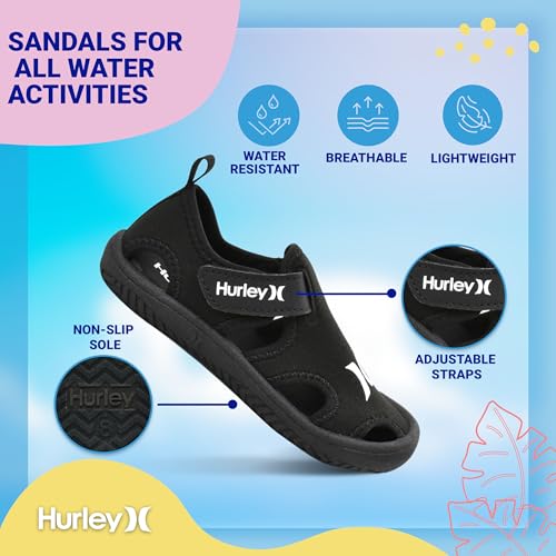 Hurley Kona Toddler Water Shoes - Beach Essentials, Girls and Boys Closed Toe Sandals, Lightweight, Breathable, Kids Water Shoes with Non-Slip Sole and Adjustable Straps, Outdoor Toddler Swim Shoes4