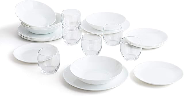 Luminarc Set 19 Pieces Diwali 18 Plates and 6 Cups 35CL, White, Estándar