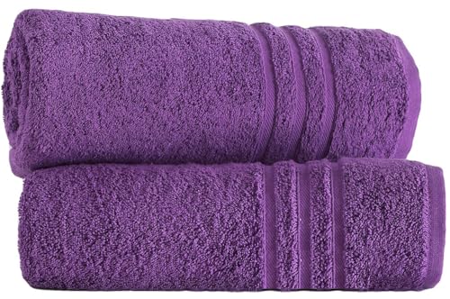 Image of LoomTrove Pack of 2 Large Jumbo Bath Sheets 500 GSM 100% Egyptian Cotton Big Bath Towels Super Absorbent Soft Hotel Quality XL Bathroom Towel Set (Purple)