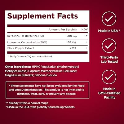 Liposomal Berberine HCL Capsules Supplement for Men and Women - 60 Capsules, 30 Servings - Third Party Tested, Made in USA