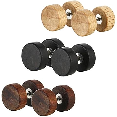 JewelrieShop Fake Plugs Wood Stud Earrings Fake Gauge Natural Wood Cheater Plugs Faux Gauges Earrings for Men Women (8-10mm, 17 Gauges) Cover