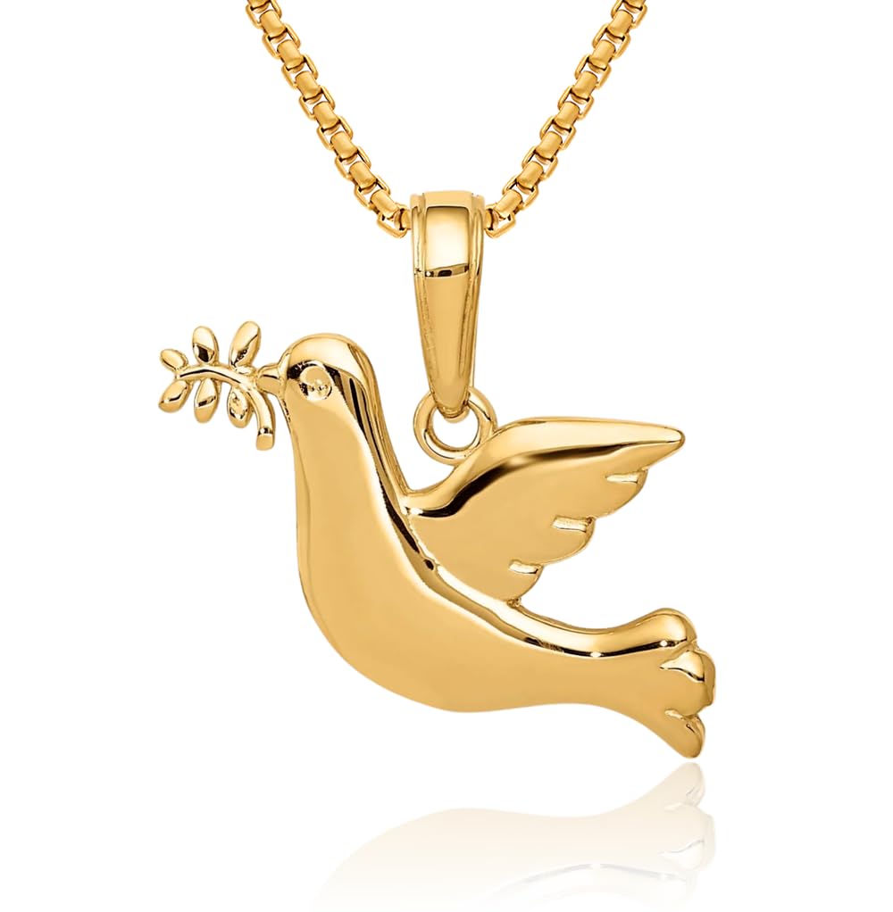 IceCarats 14K Solid Yellow Gold Dove Symbol Peace Love Holy Spirit Bird Necklace Religious Chain Pendant Christian Charm