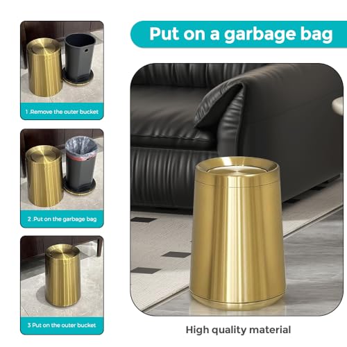 Caneca de basura 10L acero inoxidable oro cepillado con tapa basculante miniatura 6