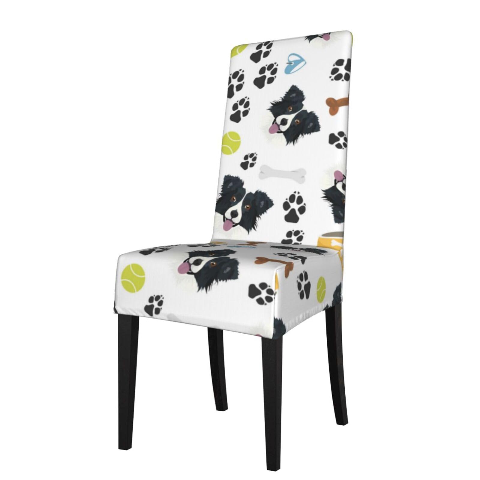 Lkymoh As Picture Smiling Dog Border Collie, Chair Covers Stretch Chair Slipcovers For Dining Room, For Party Pet Protection Universal Fit Soft Polyester