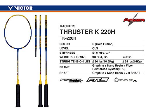 Victor Thruster K 220 H Power Series G5 Strung Badminton Racket (Yellow/Blue) (3U) #TOP5