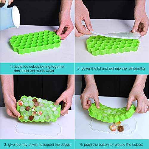 Ice Cube Trays With Lids,2-Pack 74 Ice Cubes Silica Gel Flexible And Bpa Free With Removable Lid Ice Cube Trays For Chilled Drinks, Whiskey & Cocktails #TOP4