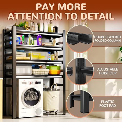 KILISTEELS Over Washer and Dryer Shelves, 4 Tiers Adjustable Height Laundry Room Storage and Organizer Standing Shelf, Metal Freestanding Space Saving Organizers Shelf (4-Tier 63\" H*35.4\" W*17.7\" D) - Thumbnail 5