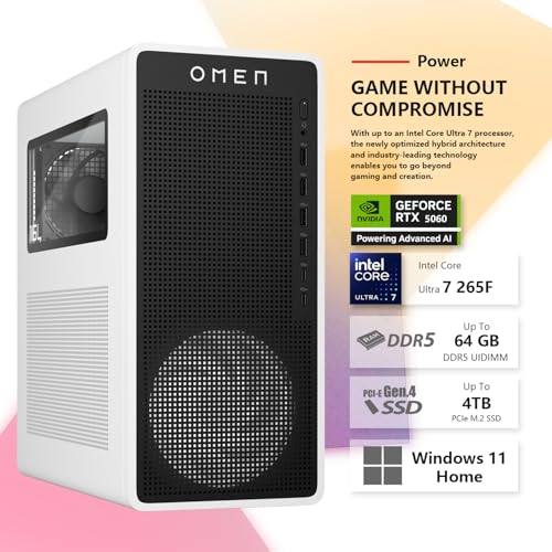 HP Omen 16L 5060 Gaming Desktop PC, Intel Ultra 7 265F (Beats Intel i7-14700F), Geforce RTX 5060, 32GB DDR5 RAM, 1TB SSD, OMEN Hub, Support 3-Monitor 4K, HDMI, Windows 11 Home, Keyboard Bundle, White - Image 4