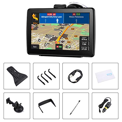 GPS Navigation System, 7 inch Bluetooth 8GB 256MB Car Truck Lorry Satellite Navigator Device with Post Code POI Search Speed Camera Alerts, with UK&EU 2019 Maps Lifetime Free Update (5inch)