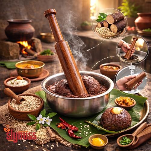 Image of Slynuss | Ragi Mudde Maker, Ragi Mudde Stick, Ragi Mudde Wooden Stick, Mudde Kolu, Ragi Ball Maker, Sangati | Original Sheesham Wood, No Harmful Polish | Naturally Non-Stick, (35 CM X 3 CM)