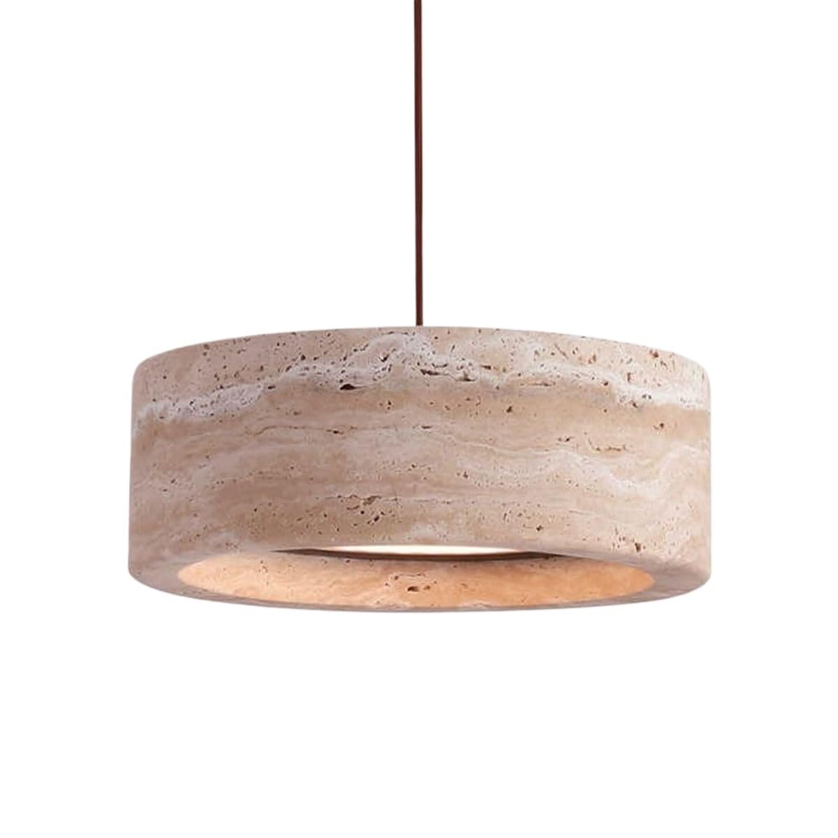 LMYFGHRD Nordic Natural Travertine Pendant Light - Vintage Marble Drum Shade Chandelier for Kitchen Island & Dining Room