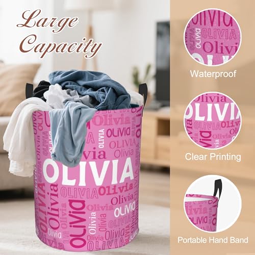 Image of Custom Name Laundry Hamper, Personalized Laundry Basket with Name for Boys Girls Kids Men Women, Customized Name Dirty Clothes Basket Gifts for Clothes Toy Bathroom Bedroom Laundry Room Dorm