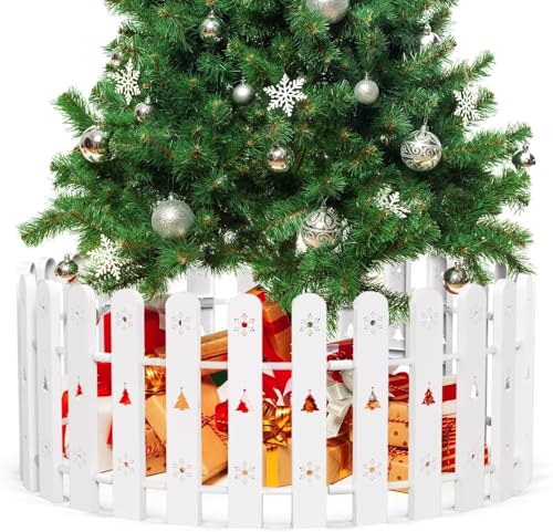 Christmas Tree Fence, 42 cm Tall White Decorative Fence, Christmas Tree Fence Protector for Kids, Dogs, Pets Freestanding Circle Barrier Around Artificial Real Xmas Trees, 28 Pcs