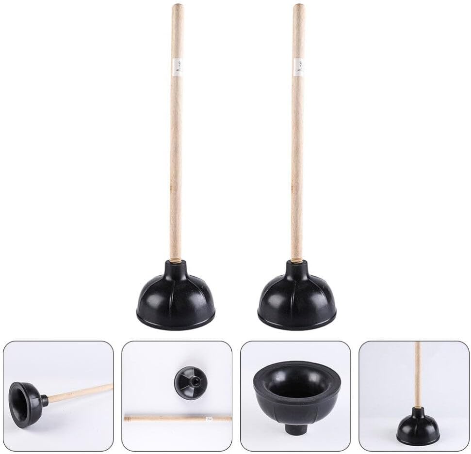 DOITOOL 2Pcs Toilet Plungers with Wooden Handles Strong Suction Bathroom Dredging Tools Easy to Use and Store 22 Inch Durable Cleaning Supplies