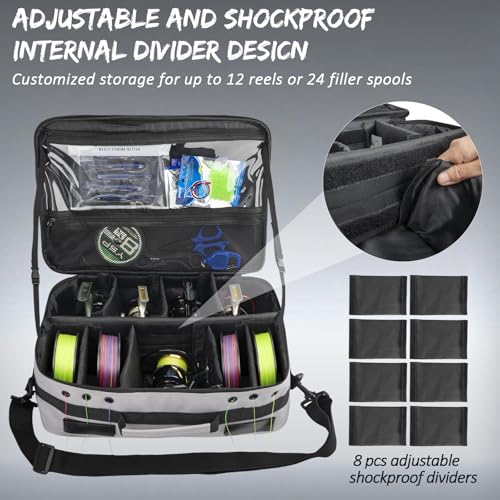 THKFISH Fishing Line Storage Bag, Waterproof Fishing Reel Case, Removable Divider Fishing Line and Reel Tackle Organizer Bag - Thumbnail 4