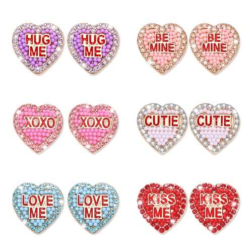 Vogueknock Valentine'S Dayearrings For Women Beaded Xoxo Be Mine Cutie Heart Stud Earrings Rhinestone Candy Love Heart Earrings Valentine'S Day Decorations Gifts cover