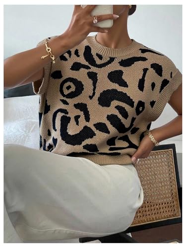 Image of SOLY HUX Women's Short Sleeve Sweater 3D Floral Sweaters Pullover Tank Tops Knit Vest Trendy Fashion Clothing