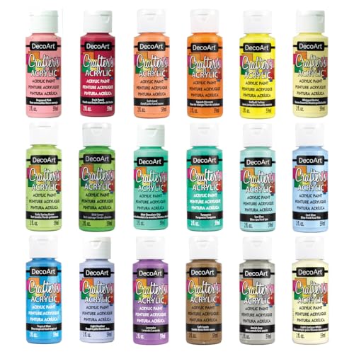 DecoArt Crafters Acrylic Pastels Paint Set 18 (2 fl oz/59 ml) Assorted Matte Finish Colors DIY Arts And Crafts Acrylic Paint 36 Fl Oz(Pack of 1)