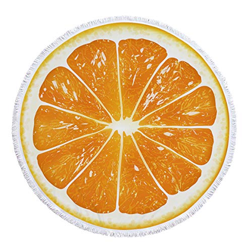 Liguoguo Oversize Fruit Round Beach Towel With Tassel Multi-Purpose Yoga Mat Kids Crawl Pads Towel Blanket Microfiber Circle Large Towel For Adults Teens - 59" (Orange) #TOP1