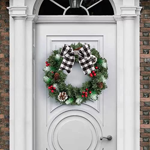 Meseey 12 Pcs 7 Inch Black And White Buffalo Plaid Check With Diamond Silver Rhinestone Ribbon Decorative Wreath Burlao Bow For Halloween Thanksgiving Christmas Tree Decorations #TOP5