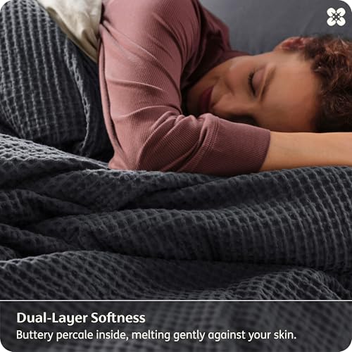 Image of Bedsure Cotton Duvet Cover King Size - 100% Cotton Waffle Weave Charcoal Duvet Cover, PureWoven Textured Breathable Bedding Comforter Cover for All Season, 1 Duvet Cover Only 104 inchx90 inch